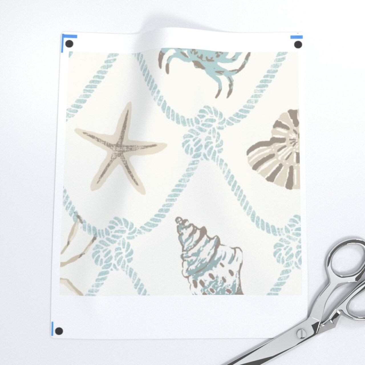 Sea Creatures Blue Seashells Starfish Crabs Coastal Coral Ocean Beach Custom Printed Fabric by Spoonflower Various Fabrics by the Yard or Fat Quarter